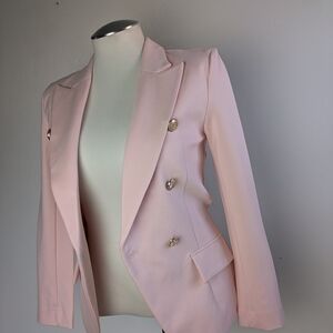 Tailored Light Pink Double-Breasted Blazer with Gold Buttons
